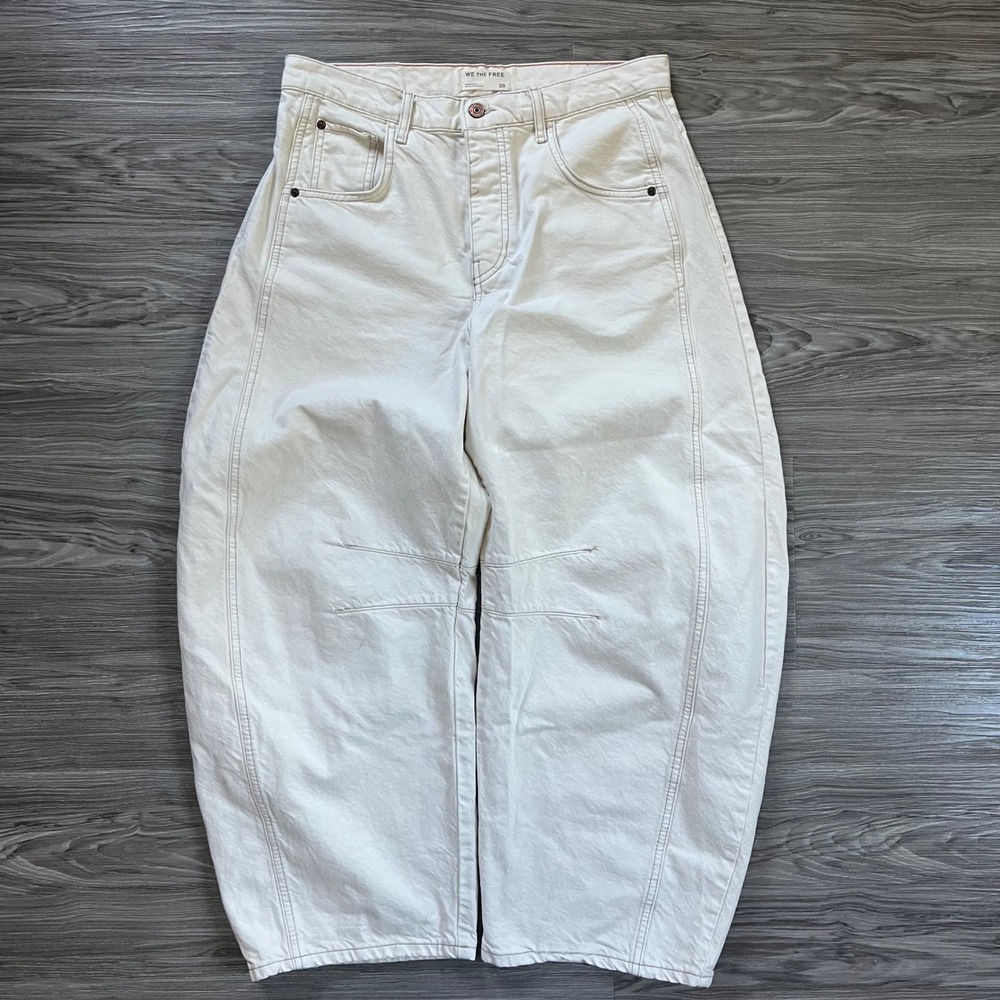 We The Free Free People Good Luck Barrel Jeans Sail White OB1735128 Size 28